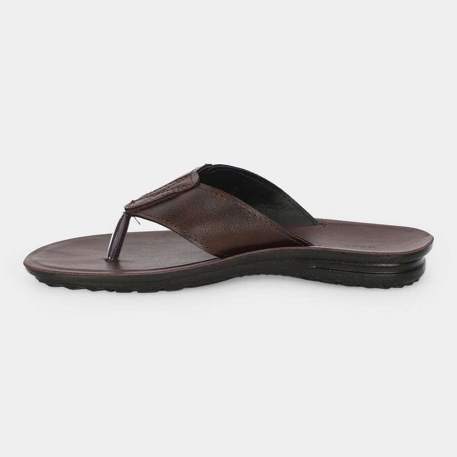 Men's Brown PU Buckle Strap Thong Sandals, भूरा, large
