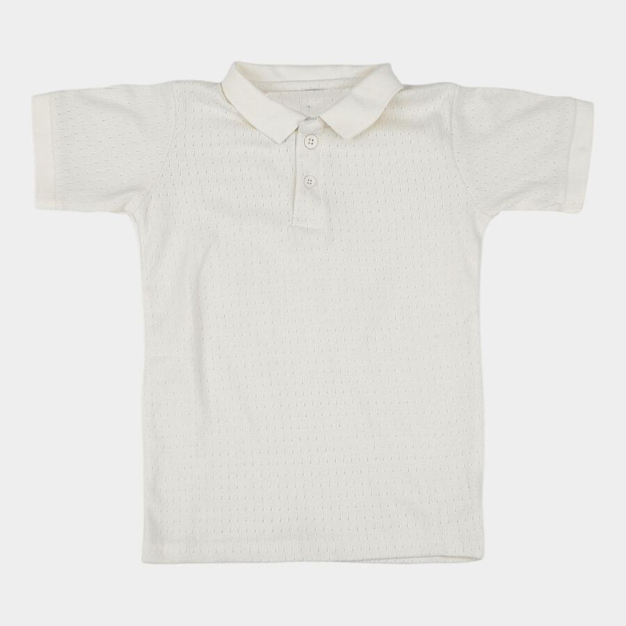 Boys Off-White Polo Neck Casual T-Shirt, Off White, large