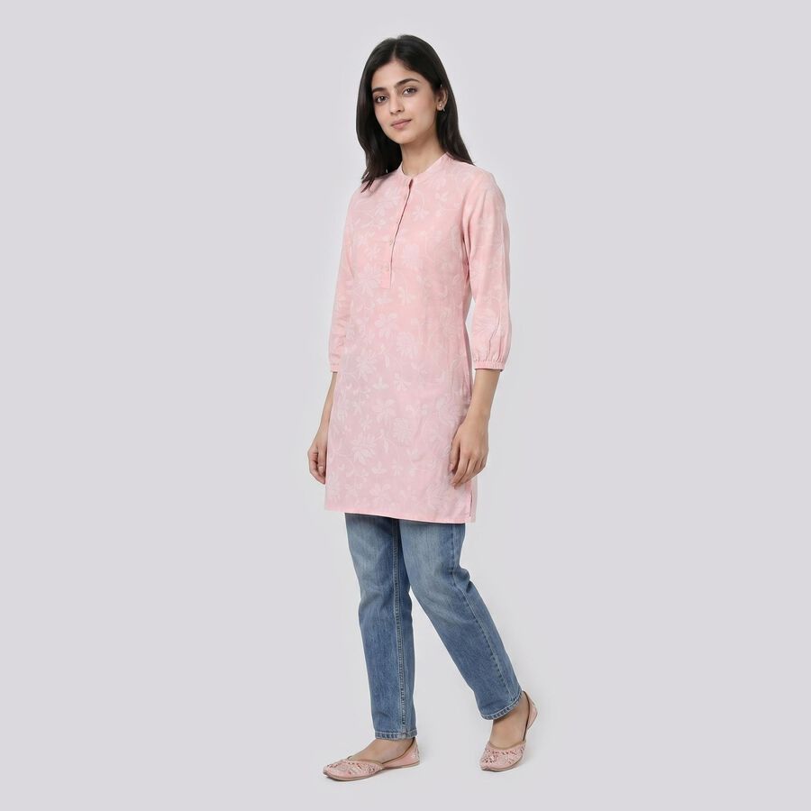 Women's Pink Mandarin Collar Floral Printed Kurta, Light Pink, large
