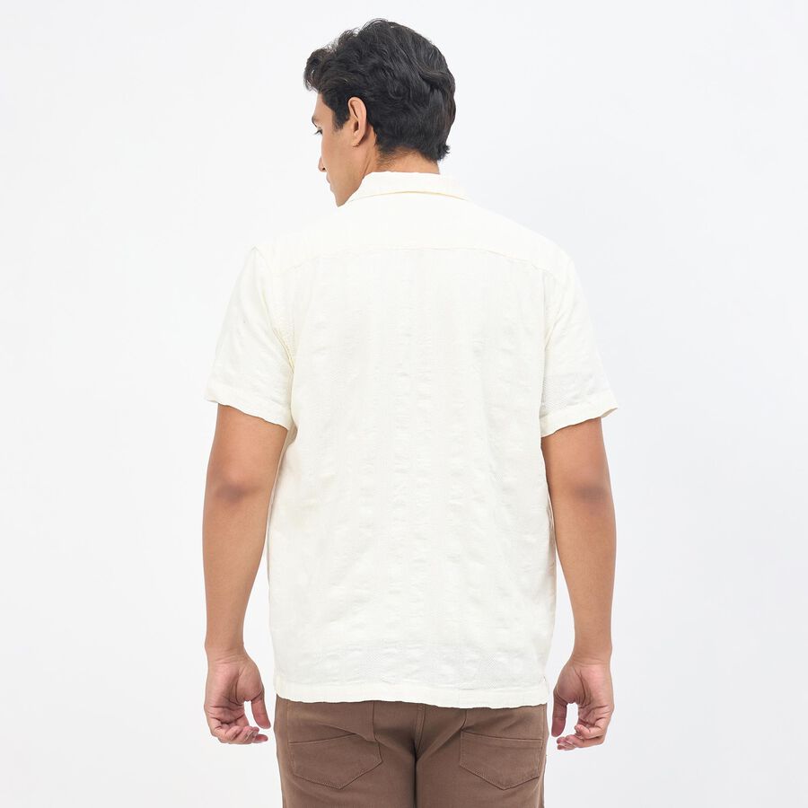 Men's Eggshell White Cotton Half Sleeve Cuban Collar Casual Shirt, ऑफ व्हाइट, large