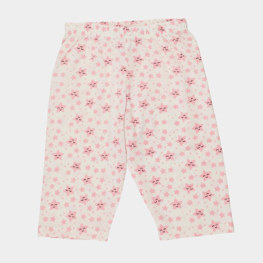 Girls' White Regular Fit Star Printed Capri, White, large