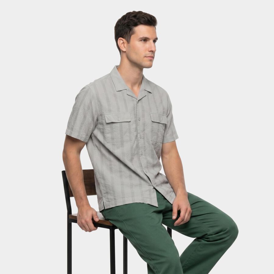 Men's Grey Cotton Casual Shirt, Light Grey, large