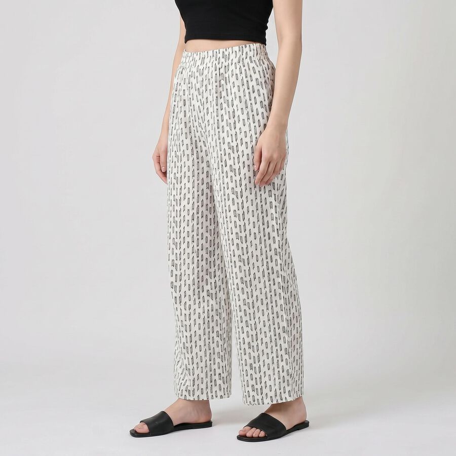 Women's Cream Regular Fit Palazzos, ऑफ व्हाइट, large