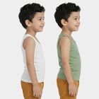Boys Green Cotton Round Neck Sleeveless Vest, Light Green, small