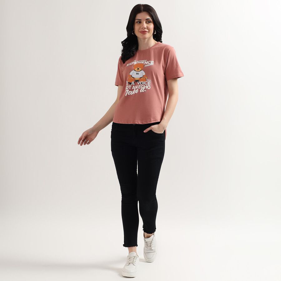 Ladies' Round Neck T-Shirt, गुलाबी, large image number null