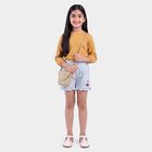 Girls' Light Blue Regular Fit Gingham Ruffle Hem Shorts, हल्का नीला, small