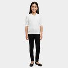 Girls' White Round Neck Casual T-Shirt, White, small