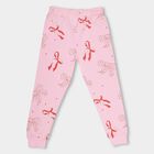 Girls' Soft Pink Bow Printed Jogger Pyjama, Light Pink, small image number null