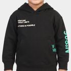 Boys' Black Hoodie Neck Graphic Sweatshirt, काला, small