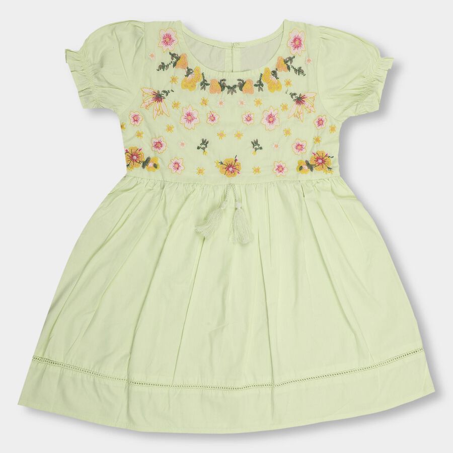 Girls' 100% Cotton Frock, Light Green, large image number null