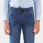 Boys Blue Slim Fit Drawstring Waist Jeans, गहरा नीला, small
