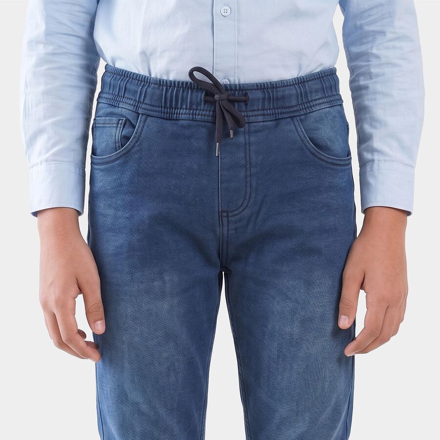 Boys Blue Slim Fit Drawstring Waist Jeans, गहरा नीला, large