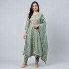 Women's Dark Green V-Neck Metallic Textured Kurta, गहरा हरा, small