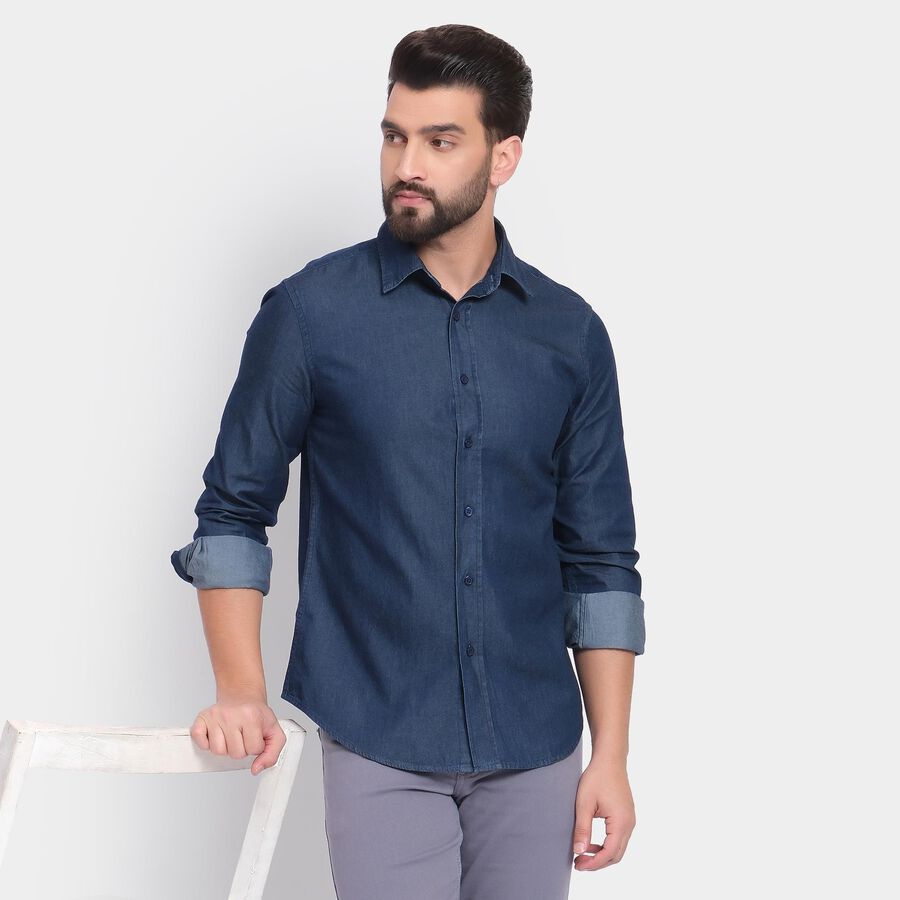 Men's 100% Cotton Casual Shirt , Mid Blue, large image number null