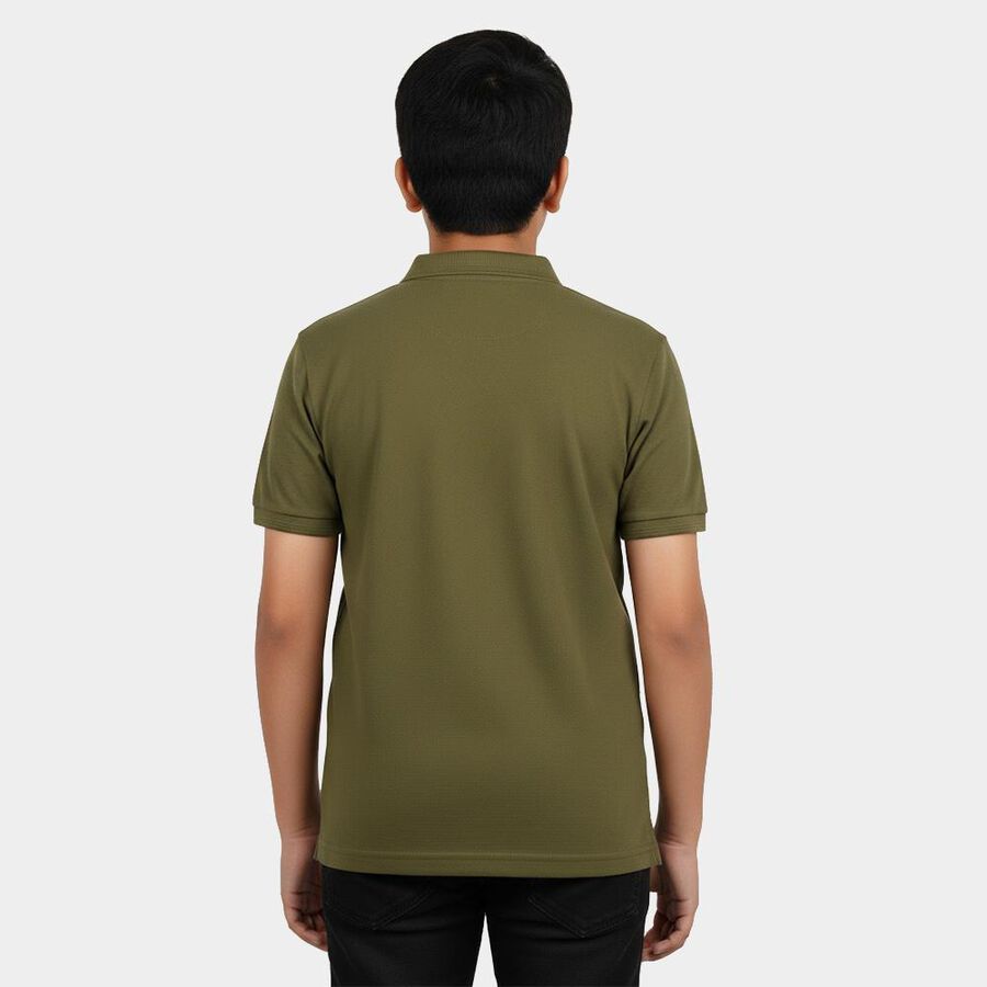 Boys Olive Green Round Neck Casual T-Shirt, ओलिव, large