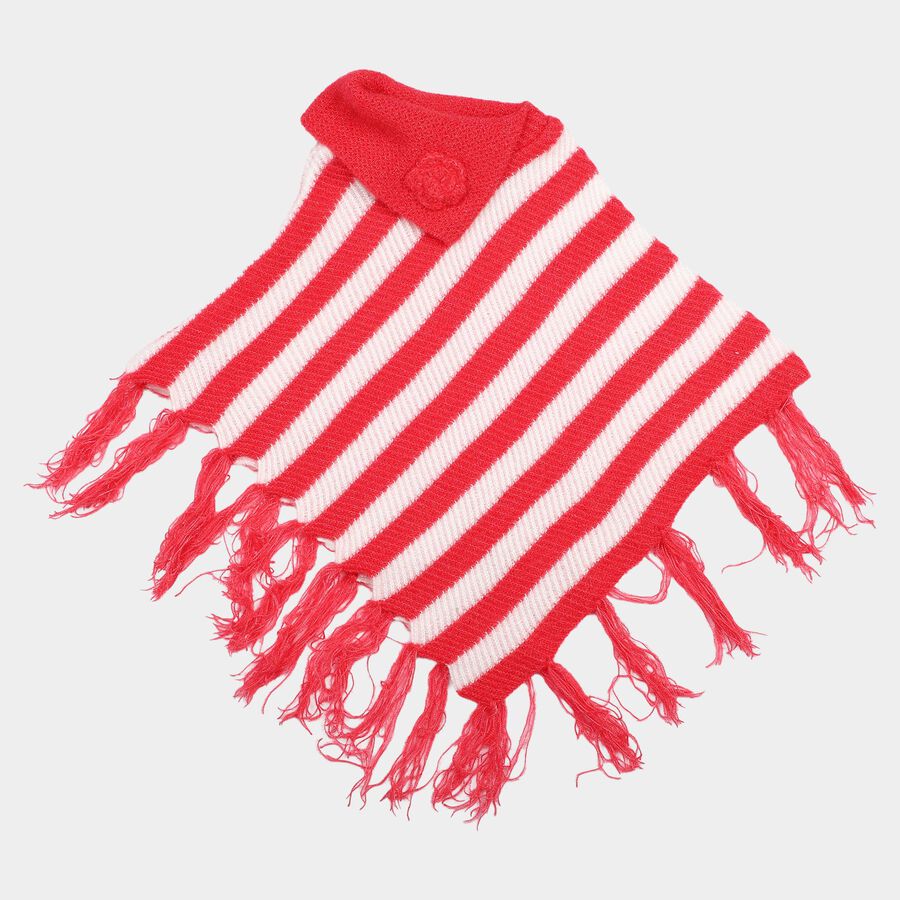 Girls' Light Pink Crew Neck Striped Poncho Pullover, हल्का गुलाबी, large