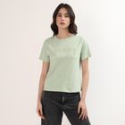 Women's Mint Green Cotton Round Neck Minimalist T-Shirt, हल्का हरा, small