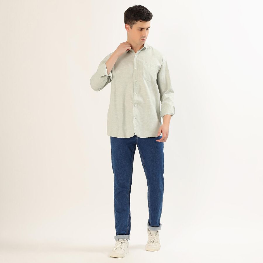 Men's Light Sage Green Spread Collar Casual Shirt, हल्का हरा, large