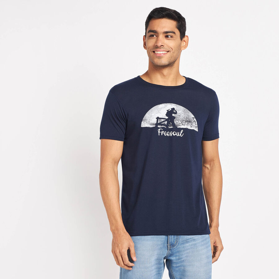 Round Neck T-Shirt, Navy Blue, large image number null