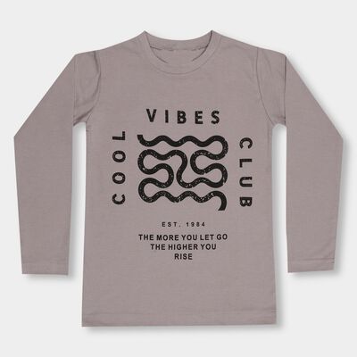 Boys' Light Grey Round Neck Casual Full Sleeve T-Shirt