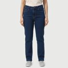 Women's Navy Blue Straight Fit Classic Jeans, मध्यम नीला, small