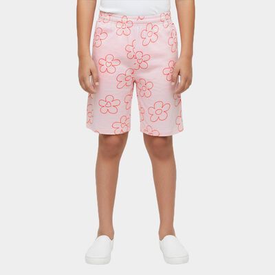 Girls' Soft Pink Floral Printed Relaxed Fit Capri