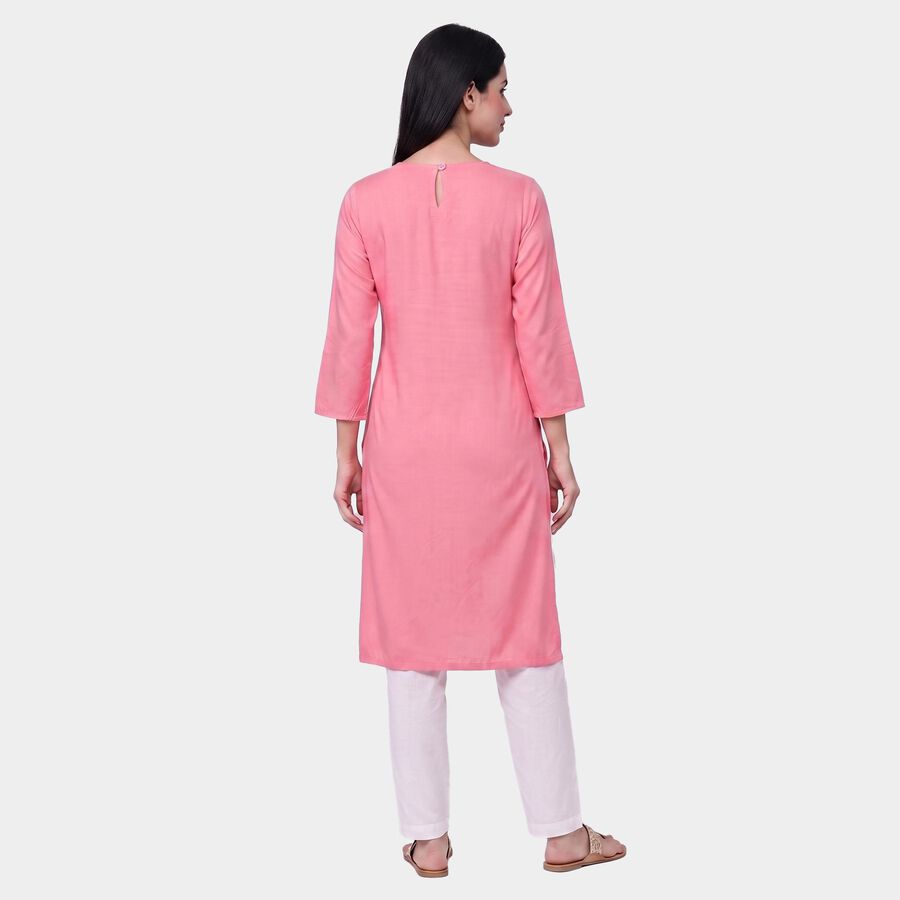 Women's Pink Scoop Neck Printed Straight Kurta, Pink, large
