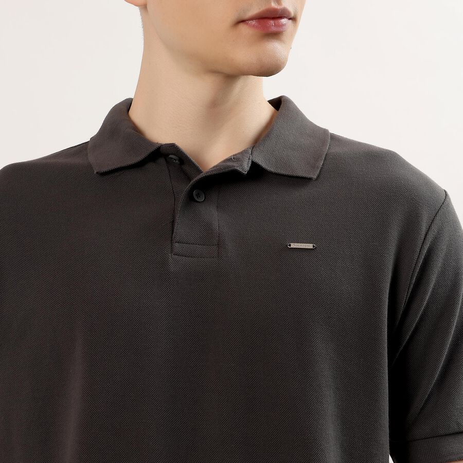 Men's Dark Grey Cotton Polo Neck Classic T-Shirt, Dark Grey, large