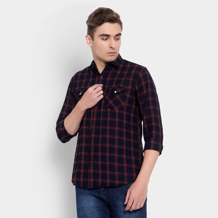 Cotton Checks Casual Shirt, Rust, large image number null