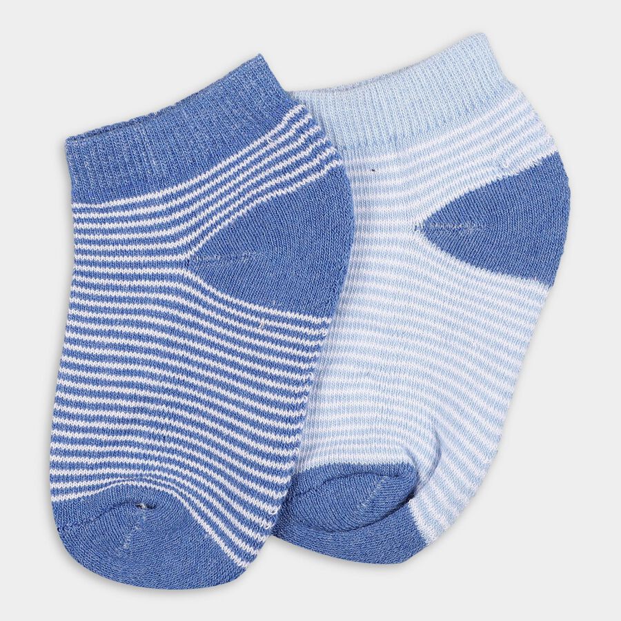 Boys Muted Blue and Light Blue Regular Fit Striped Ankle Socks Pack of 2, Light Blue, large