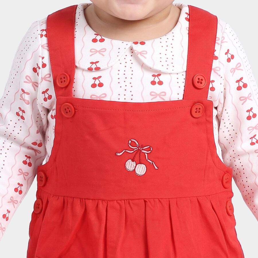 Girls' Red Embroidered Fit and Flare Frock, Red, large