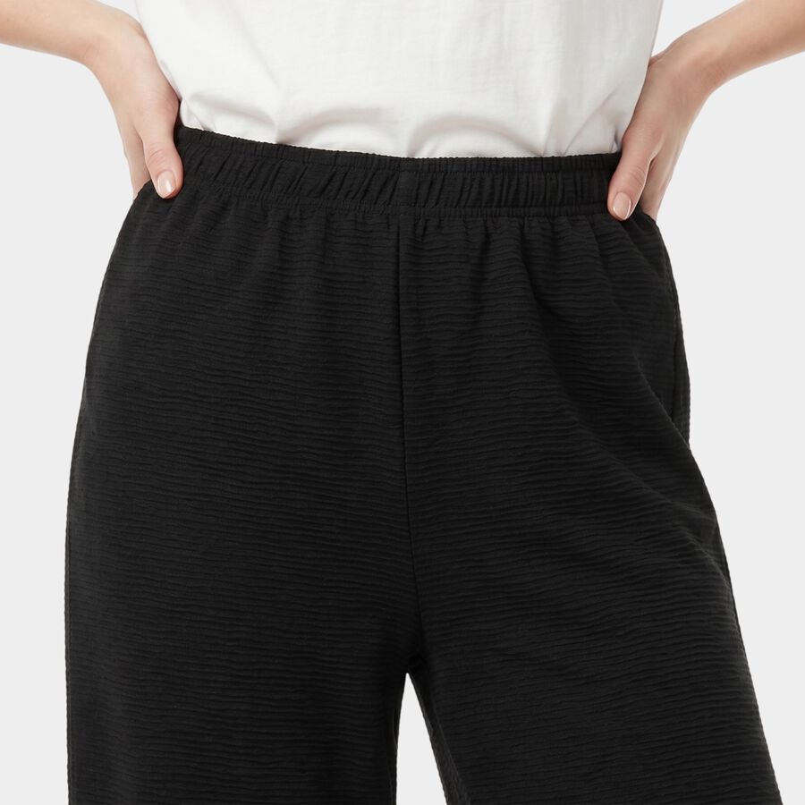Ladies Black Relaxed Fit Textured Wide Leg Harem Pants, Black, large