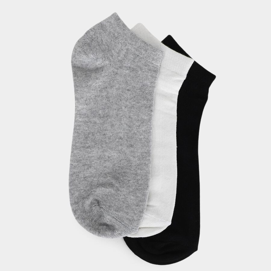 Men's Ankle Length Pack of 3 Socks ( Grey, White, Black ), Black, large