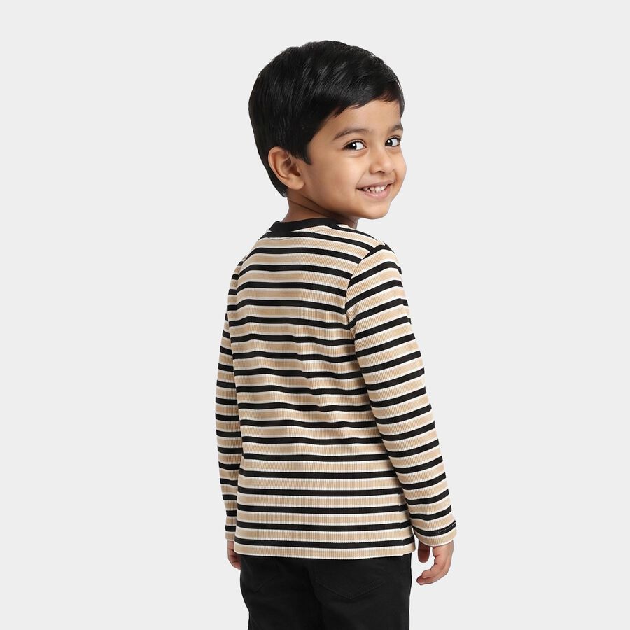 Boys Beige Cotton Blend Round Neck Regular T-Shirt, गहरा पीला, large