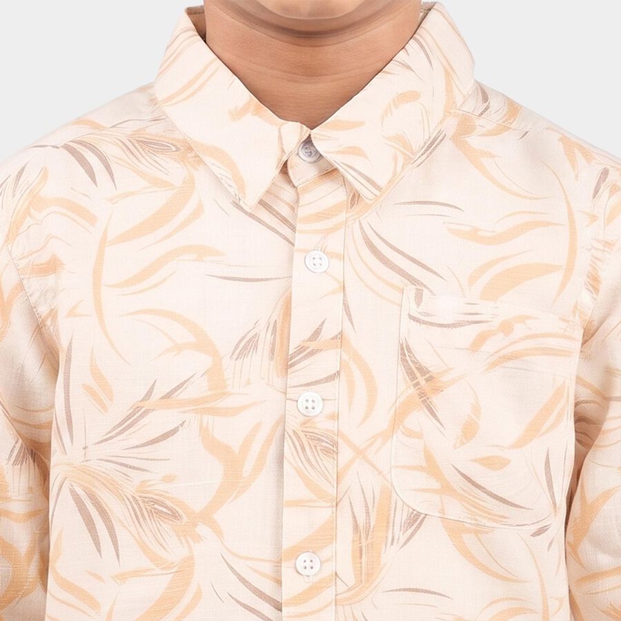 Boys White Printed Casual Shirt, White, large