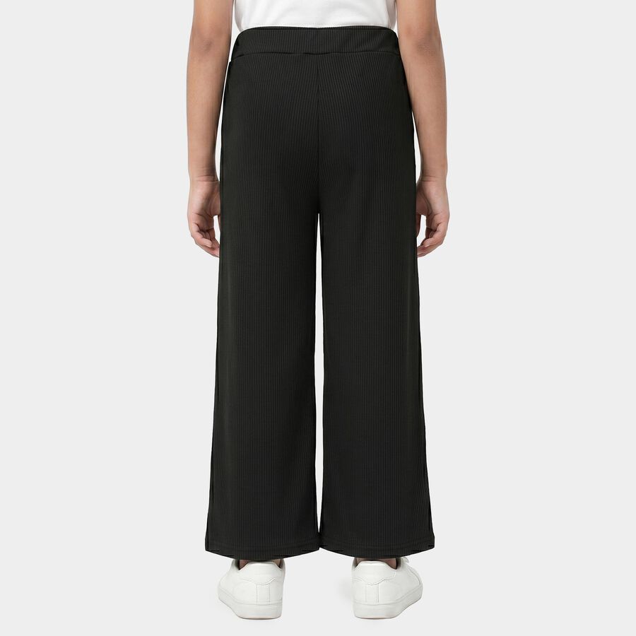 Girls Black Relaxed Fit Ribbed Palazzo Pyjama, Black, large