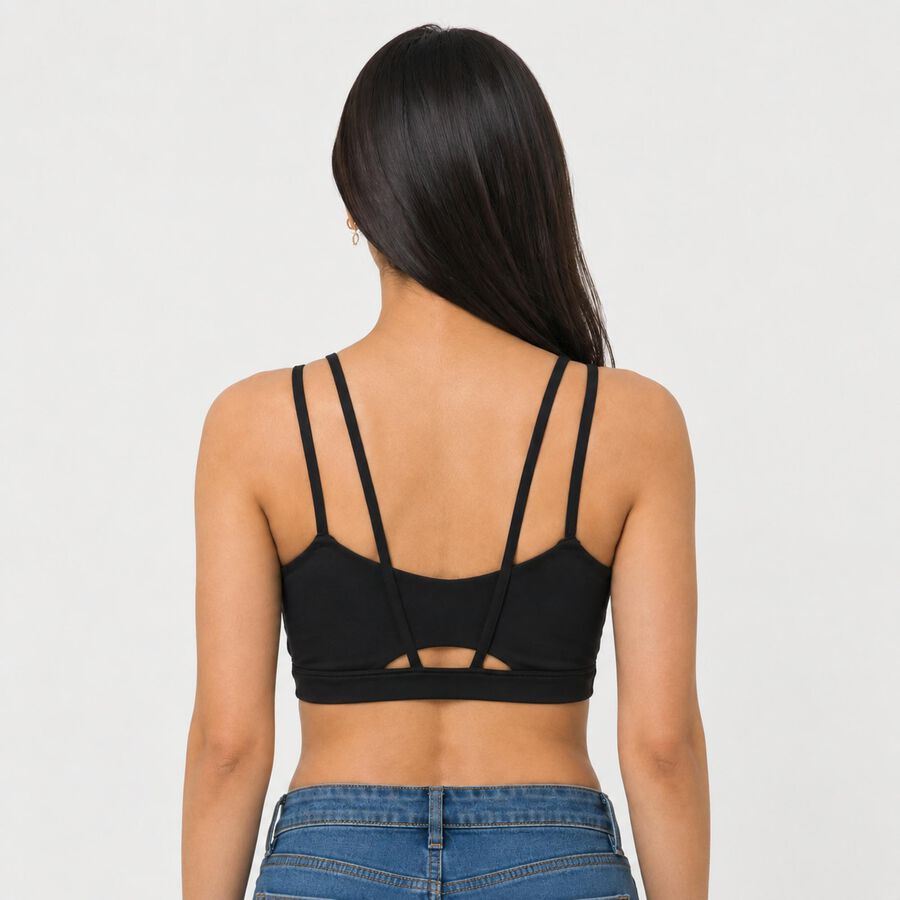 Women's Black V-Neck Sports Bra, Black, large