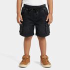Boys Black Cotton Cargo Style Bermuda Shorts, Black, small