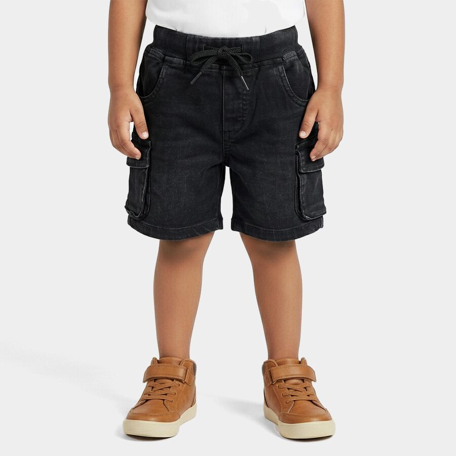 Boys Black Cotton Cargo Style Bermuda Shorts, Black, large