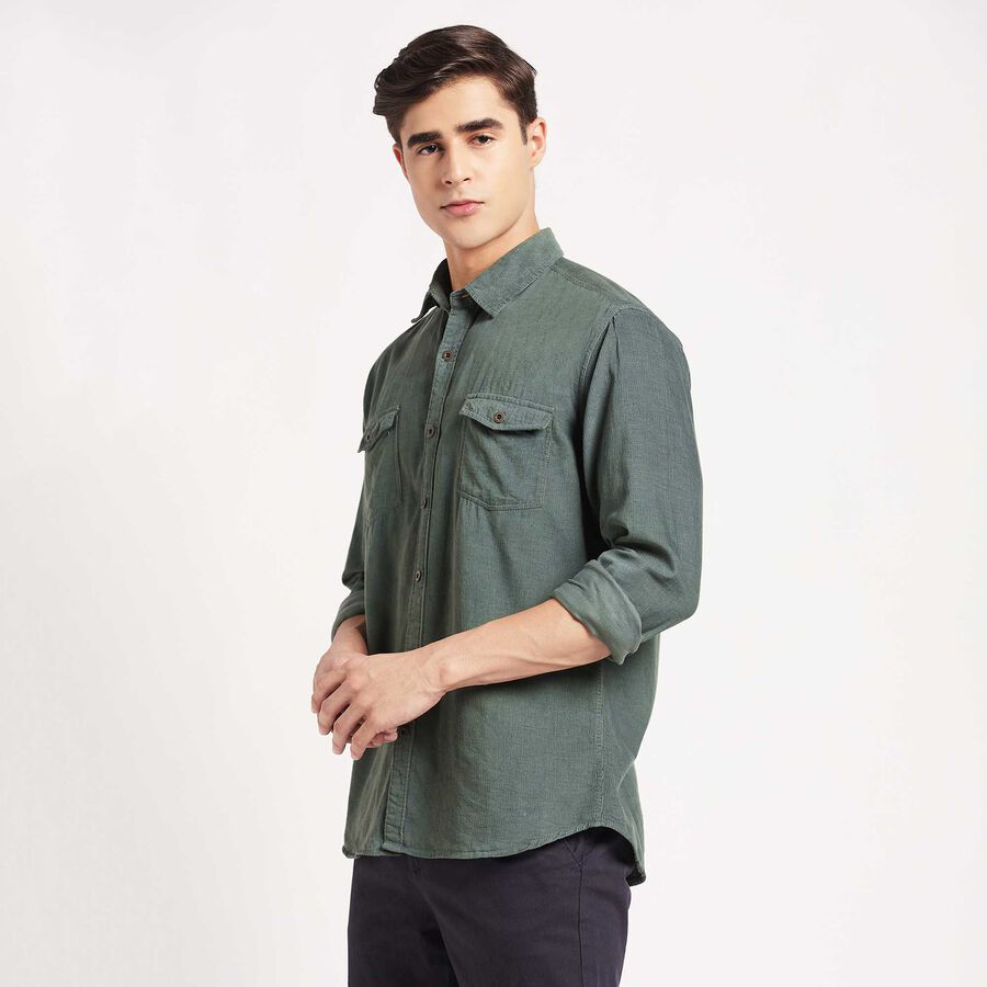 Cotton Solid Casual Shirt, Dark Green, large image number null