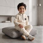 Boys Beige High Neck Appliqu&eacute; Baba Suit, गहरा पीला, small