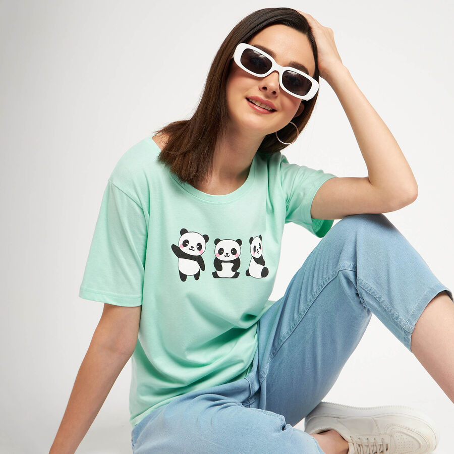 Cotton Round Neck T-Shirt, Light Green, large image number null