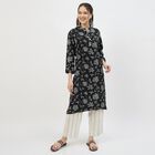 Women's Black Round Neck Straight Kurta, Black, small