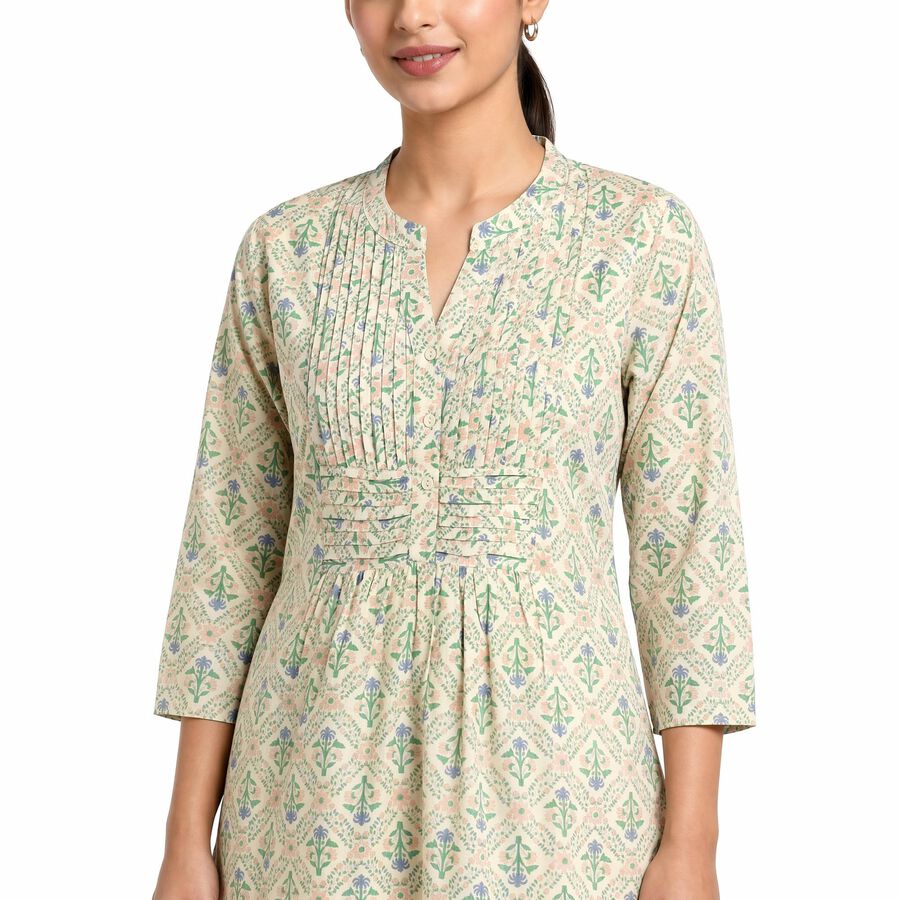 Women's Purple Notch Neck Floral Printed Kurti, Purple, large