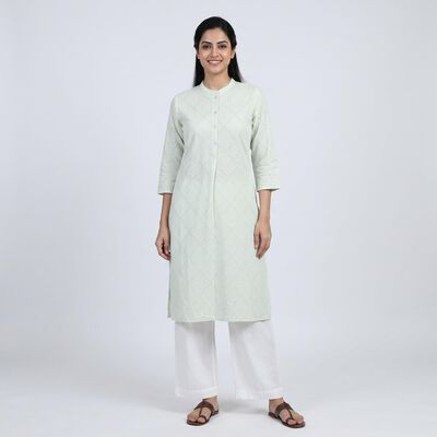 Women's Light Green Cotton Kurta
