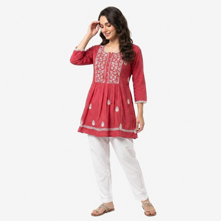Women's Pink Cotton Straight Kurta, गुलाबी, large