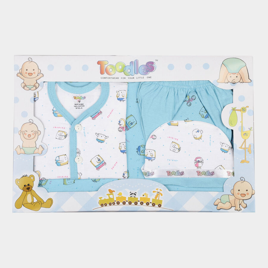 Infants Cotton Printed Baby Gift Set, Light Blue, large image number null