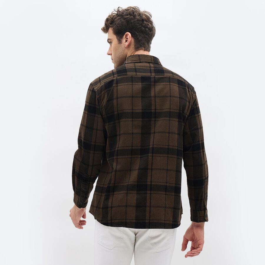 Men's Muted Olive Green Plaid Classic Casual Shirt, Olive, large image number null