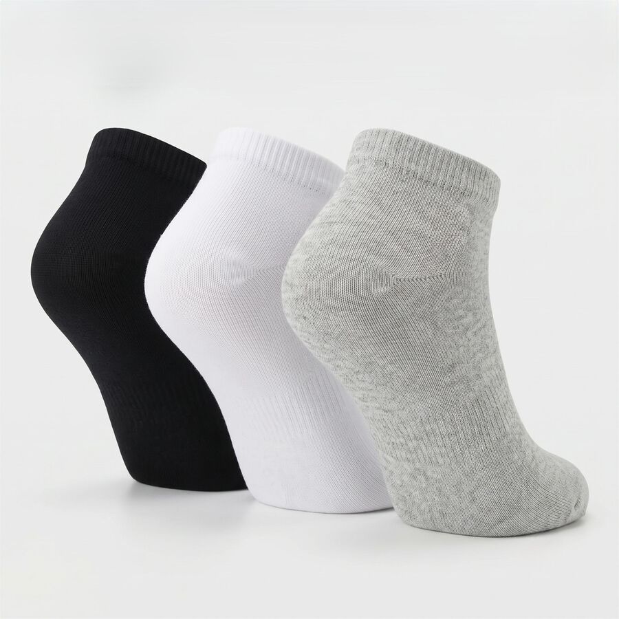 Men's Ankle Length Regular Fit Solid Pack of 3 Socks ( Black, Grey, White ), Black, large
