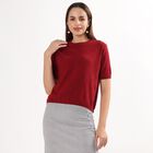 Women's Wine Red Crew Neck Casual Top, वाइन, small